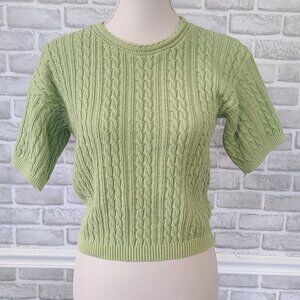 Vintage Cozy Knit Cotton Cable Knit Sweater Green USA Med Preppy Cozy Cottage